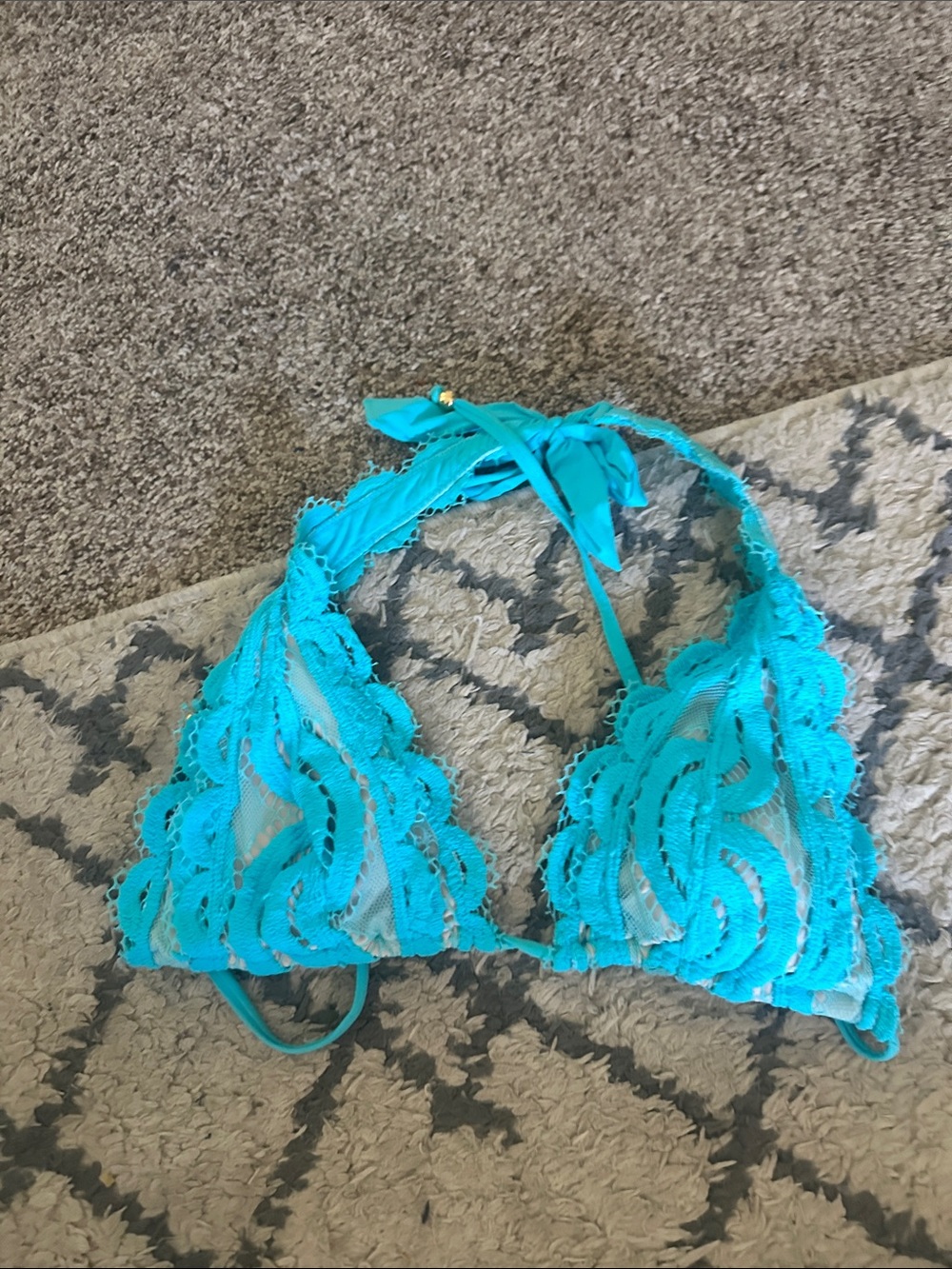 Pilyq Turquoise Lace Triangle Bikini Top